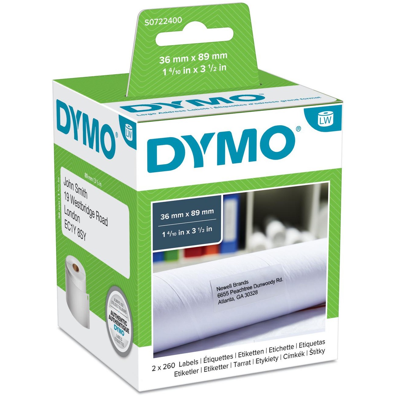 Dymo LabelWriter - Adressetiketten Selbstklebend - 36 x 89 mm - Schwarz auf Weiß - (S0722400)